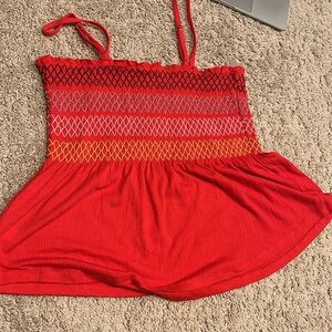 Red Smocked string-strap Top 😍😍😍